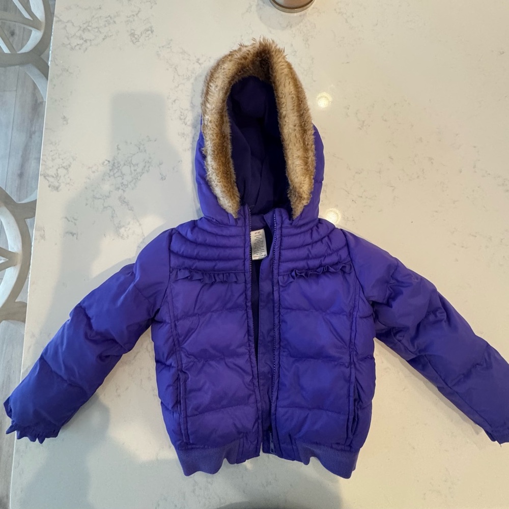 Gymboree Purple Puffer Jacket with Faux Fur Hood